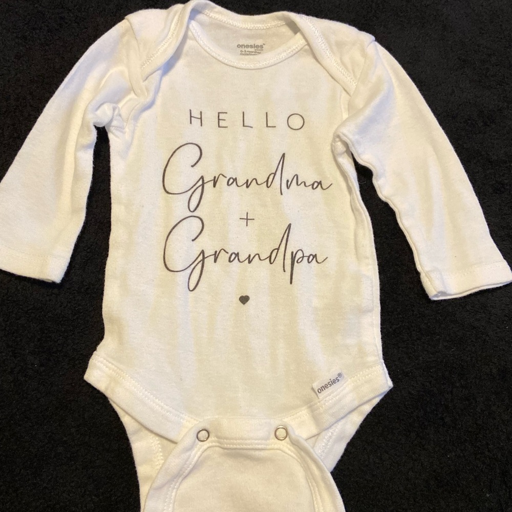 Onesies Brand White Baby Bodysuit - Hello Grandma + Grandpa